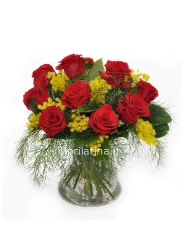Bouquet di rose rosse e mimosa | Festa della Donna